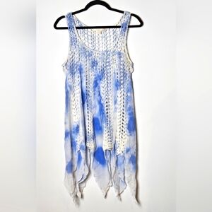 Boston Proper Crochet‎ Flowy Blue White Tank Top Swim Coverup Beach Womens Small